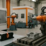 Interior fasilitas coating komponen mendukung ekosistem kendaraan listrik Karawang dengan mesin termal oranye dan modul baterai EV presisi tinggi